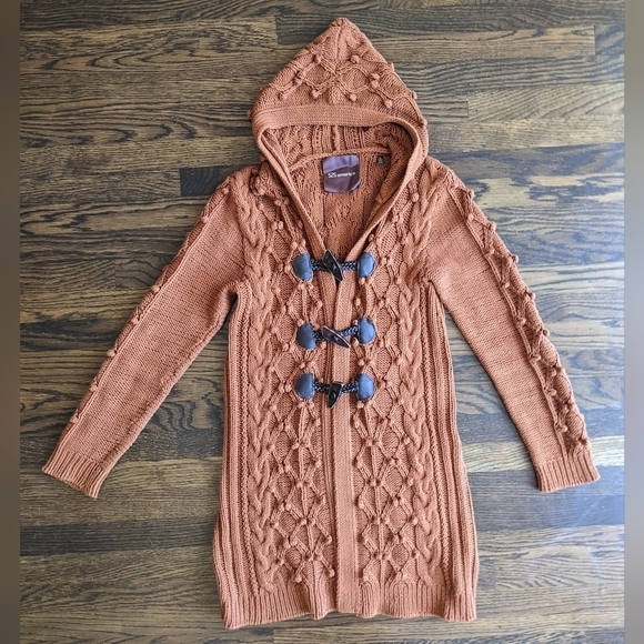 525 American Hooded Long Line Cable Knit Open Front Sweater Cardigan Size Large - Picture 1 of 10